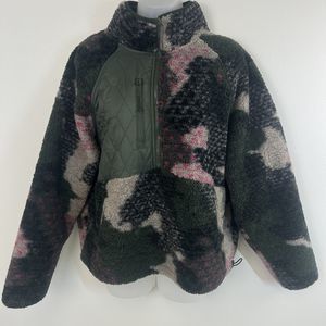 Joy Lab Jacket Womens XL Camouflage Pink Green Tan Mock Neck Sherpa Fleece